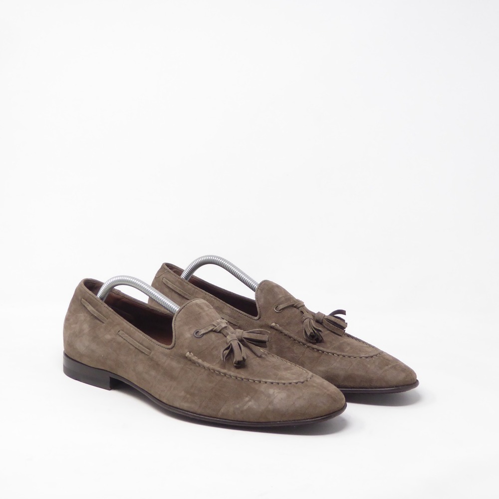Hugo Boss Mens Tassel Loafers Brown Suede Crocodile Embossed Made in Italy 8